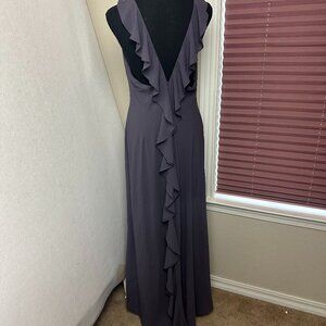 Aidan Mattox‎ dress sz 14 gray maxi sleeveless back ruffle full length of dress
